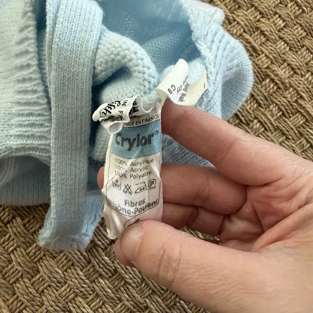 Vintage Heirloom Baby Boy’s Crylor Overalls, Cardigan & Knit Hat Baby Blue Set